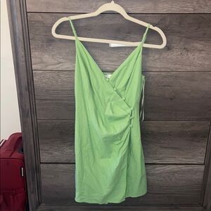 Green Button-Detail Wrap Dress